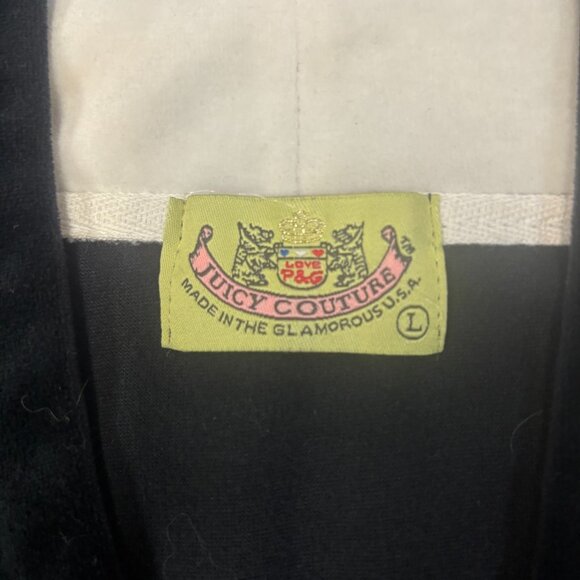 Vintage Juicy Couture Tracksuit Jacket Large Black Velour Cropped Y2K Rhinestone - Picture 3 of 11